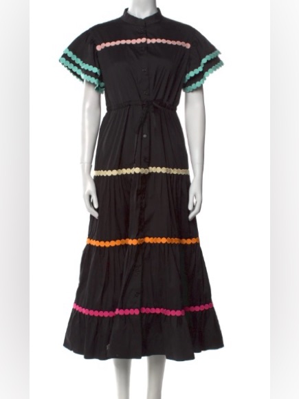 Celiab Black Tiered Midi Dress With Multicolor Trim